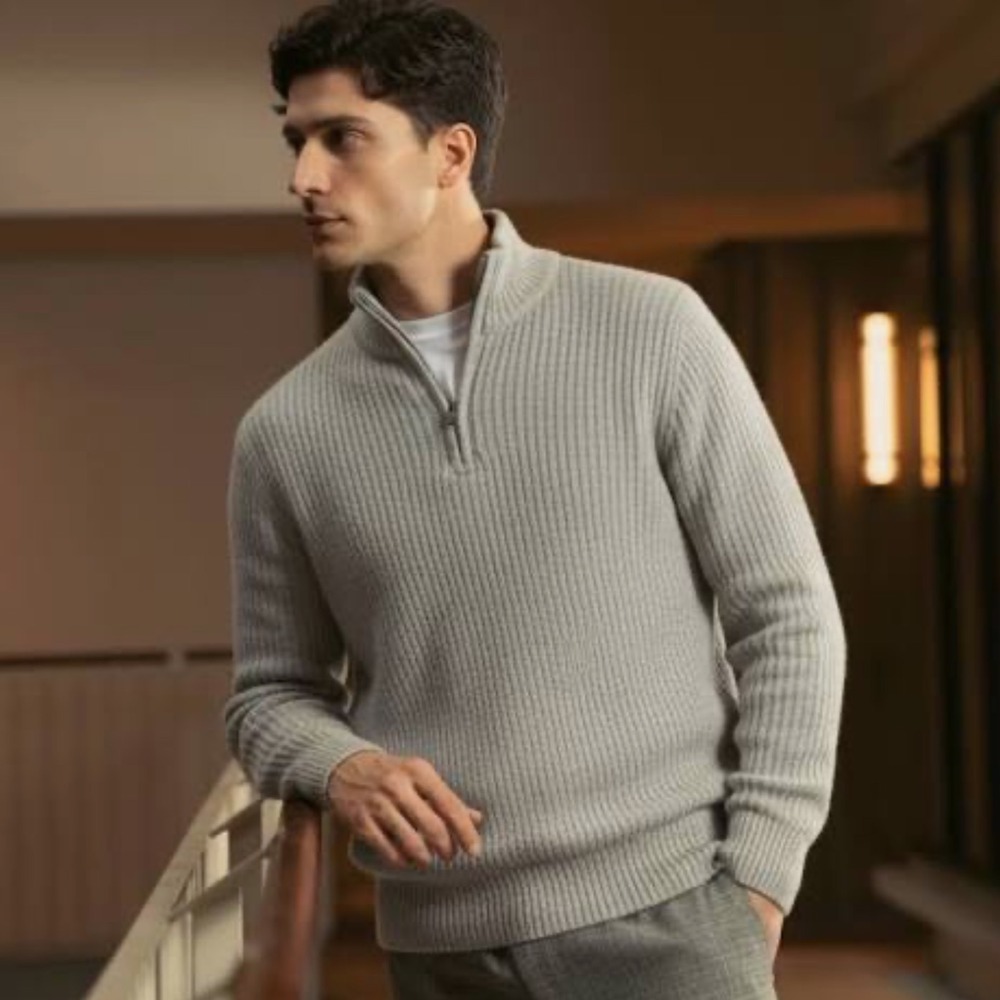 Italic Shane Cashmere Quarter Zip Pullover Mens Gray Sweater Small New With Tags - Picture 1 of 6